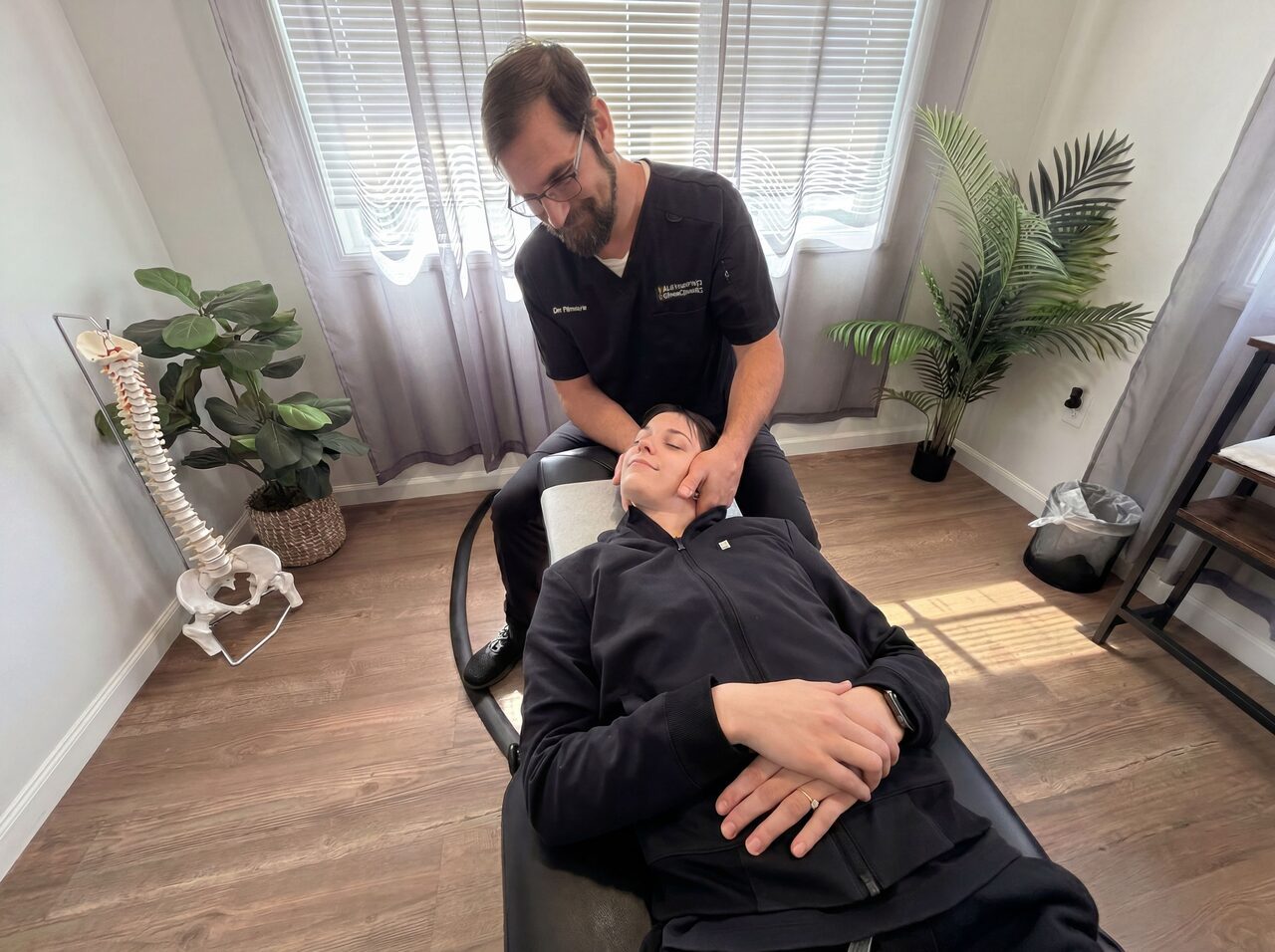 man holding his neck in pain